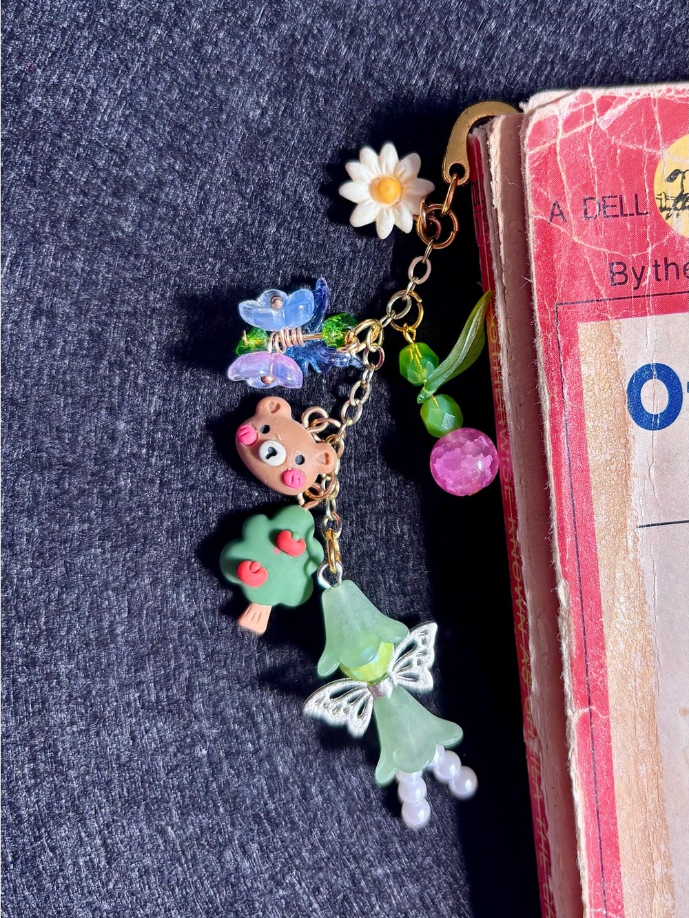 Gold Floral & Fairy Charm Bookmark with Pastel Charms